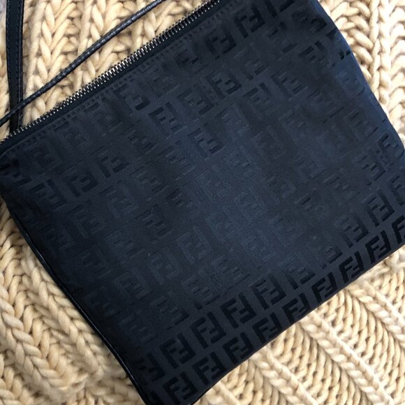 FENDI Zucca Black Leather and Nylon Gun Metal Hardware Bag w COA - Picture 3 of 13